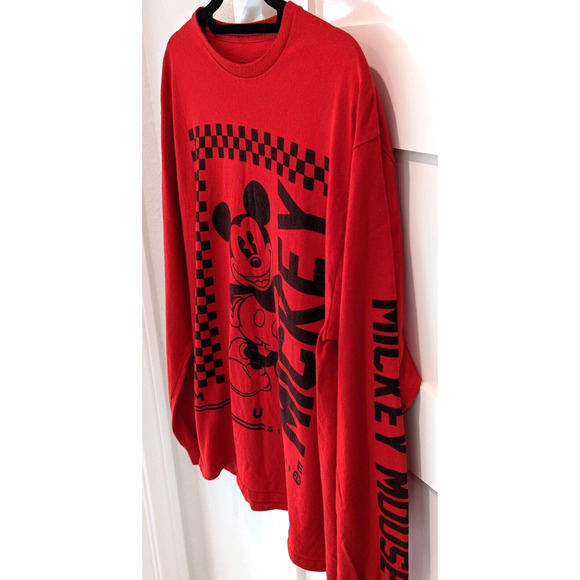 Mickey Mouse Mens Long Sleeve Graphic Tee TShirt L Retro Disney Red Checkerboard - Picture 5 of 6